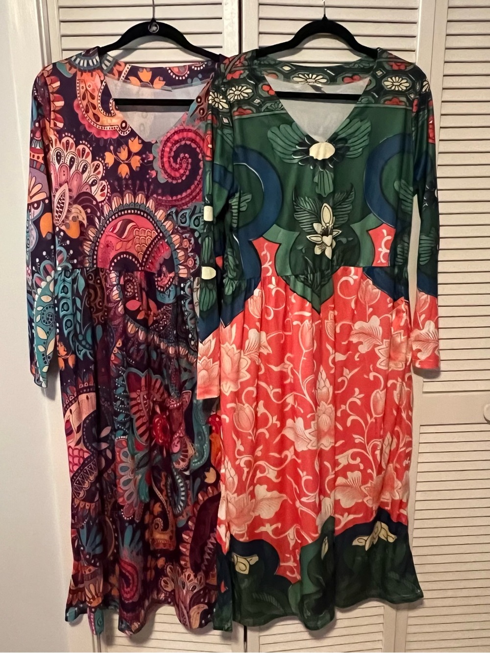 Green and Coral Floral V-Neck Midi Dress / Loungewear